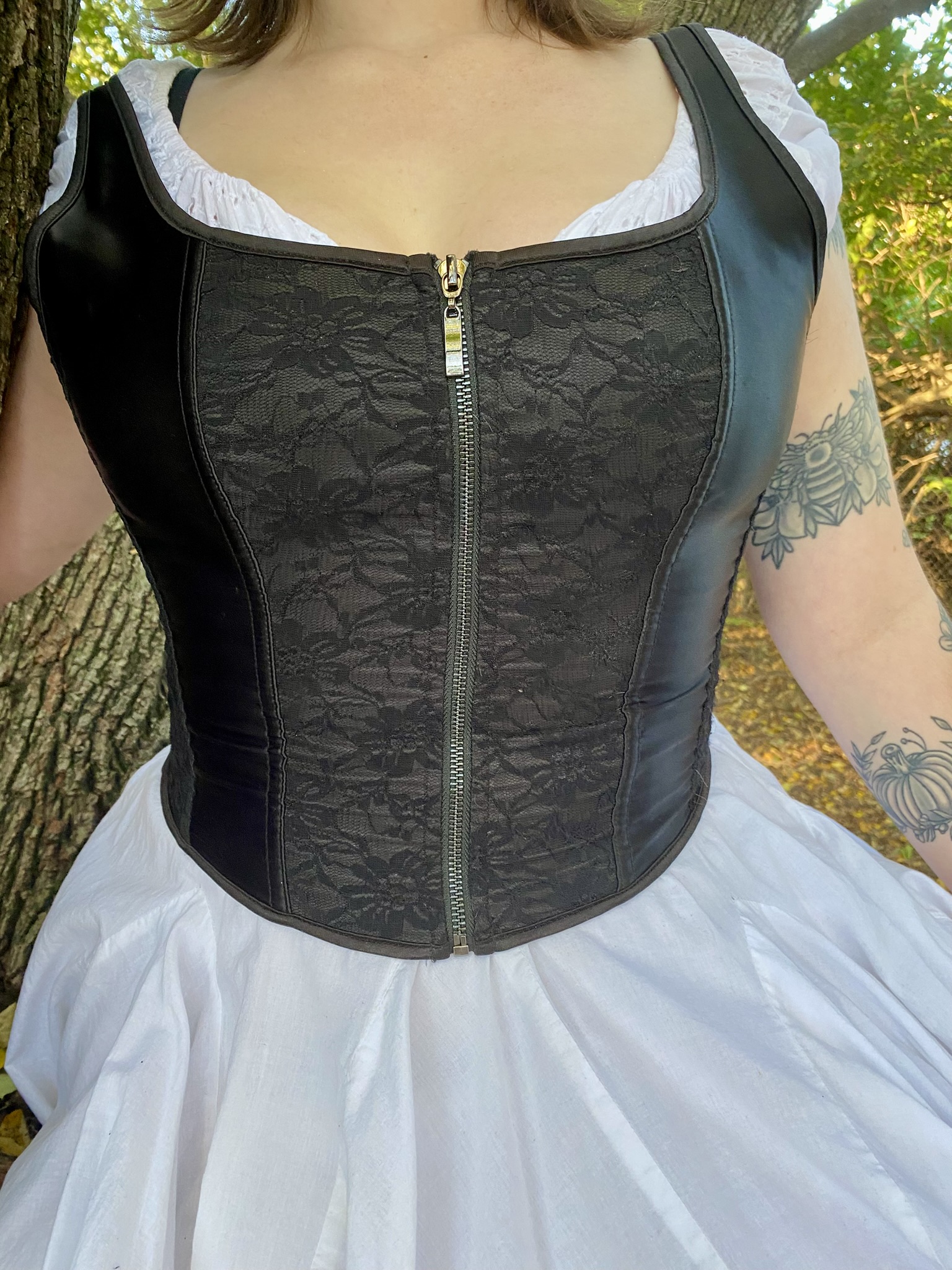 Close-up: black lace corset